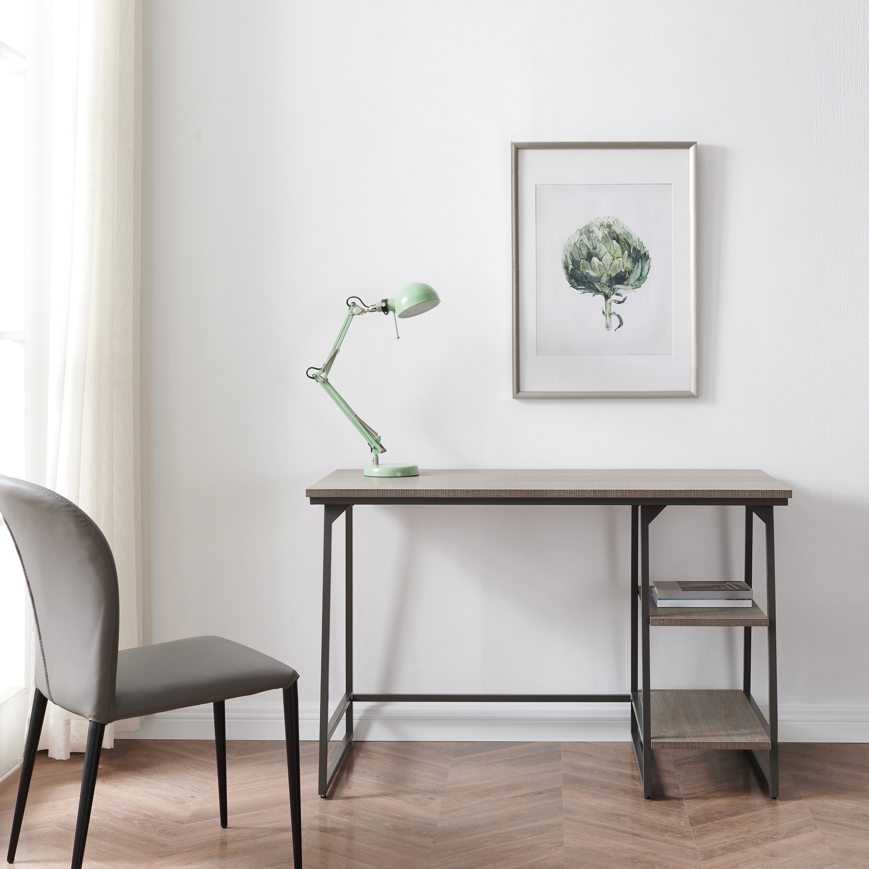 Leick Home Rectangular Computer Desk | Study Table with Reversible Stepped Tier Shelf,  Roughsawn Oak and Gunmetal