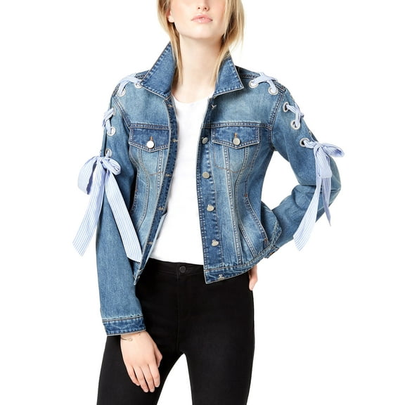 Maison Jules | Lace-up Denim Jacket | Blue | Size XXS