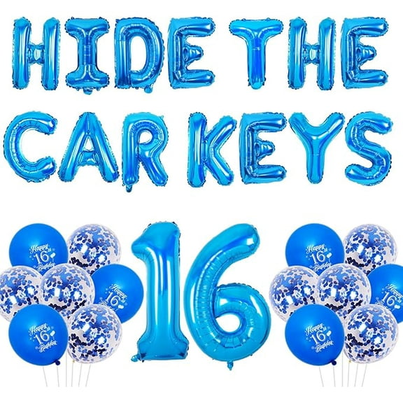 Driver License Party Decor for 16th Boys Girls Hide The Car Keys Balloon Blue 16th Birthday Banner 16 Year Old Driver Birthday Sixteen Happy 16th Birthday Supplies for Funny 16th Birthday