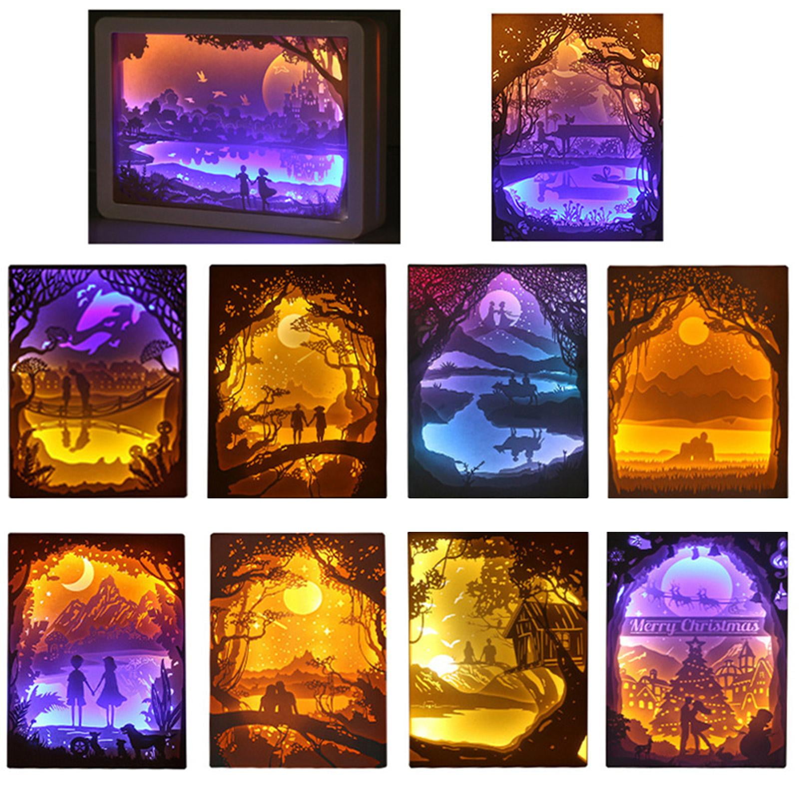 Day Gift 3D Paper Carving Night Box Paper Sculptures Table Lamps Decorative Desktop Lamp -