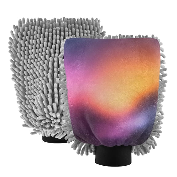 Microfiber Car Wash Gloves With Chenille & Polyester Terry Scratch-Free Cleaning Elastic Cuffs Blurred Orange and Purple