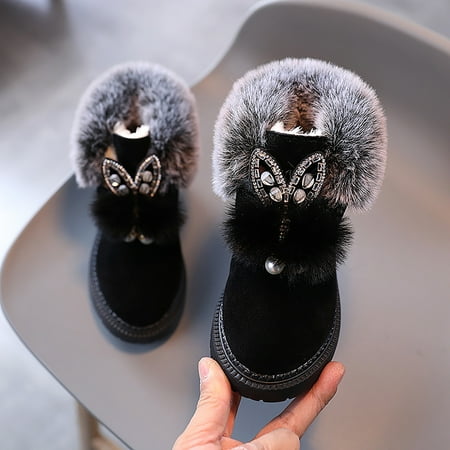 

Kids Baby Girls Warm And Soft Shoes Princess Shoes Fashion Hairball Cotton Boots Snow Boots Snow Shoes Black 28