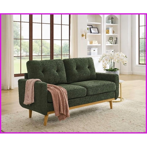67.7'' Mid-Century Modern Tufted Loveseat Sofa – Polyester Upholstery & Solid Wood Legs for Living Room