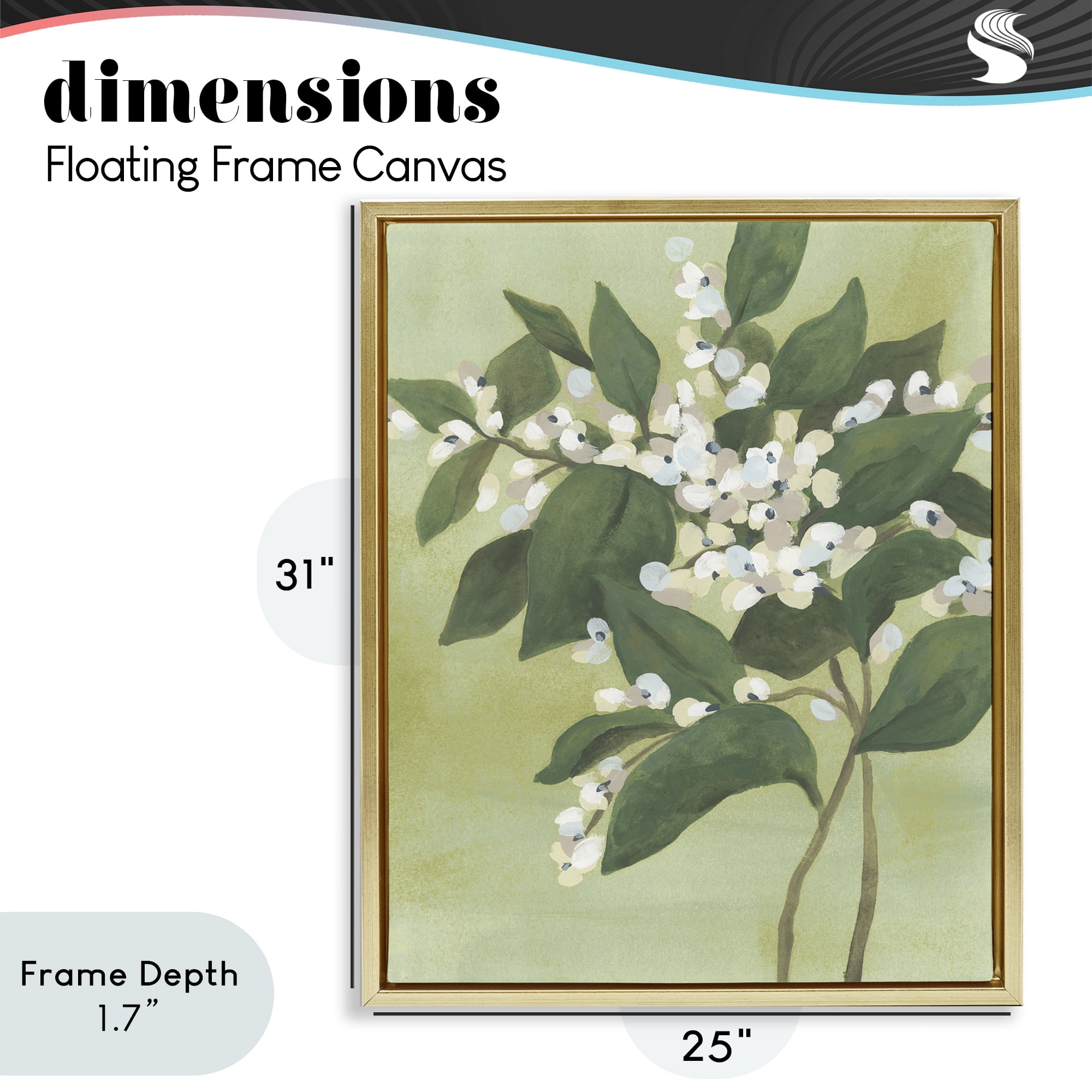 Stupell Industries Verdant Branch Bloom Gold Framed Floater Canvas Wall Art, design by June Erica Vess