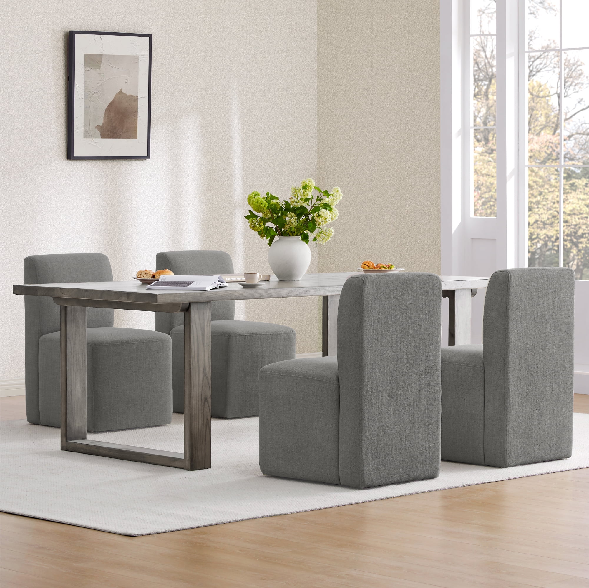 Spruce & Spring Upholstered Dining Chairs with Hidden Casters Set of 2, Grey