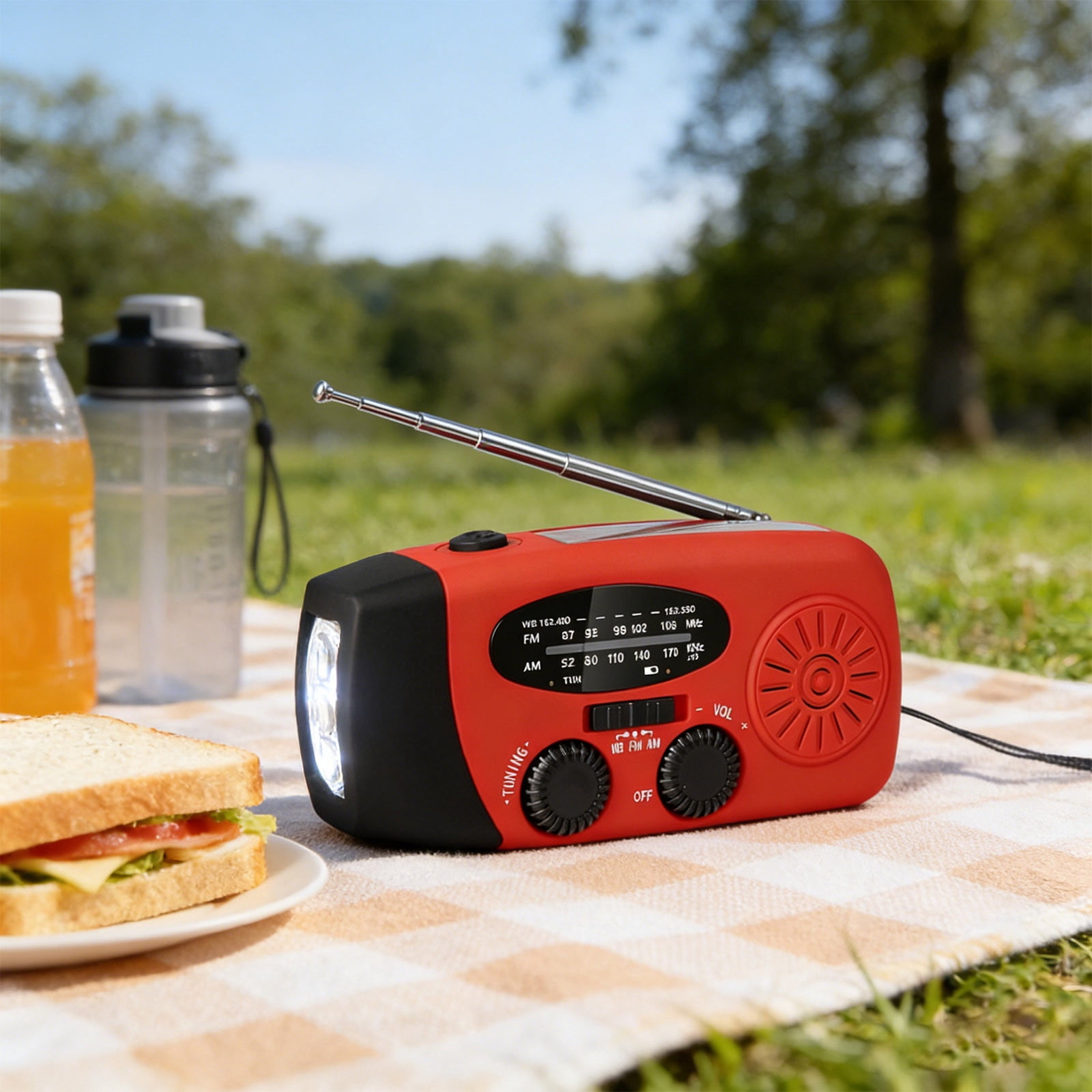Solar Radio, Portable Hand-Crank AM/FM/WB Emergency Radio with Torch Solar Radio, 2000mAh Rechargeable Power Bank for Phone Charging Solar Radio, Red Design for Camping Home Emergency Use