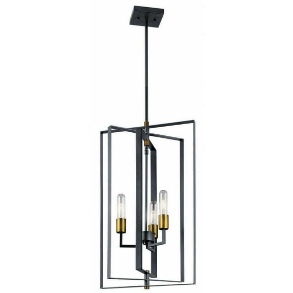 Industrial Style 3-Light Chandelier in Black Finish with Rectangular Metal Frame 15 inches W X 26.25 inches H Bailey Street Home 147-Bel-2279367