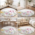 thumbnail image 4 of Round Area Rugs 6Ft, Botanical Floral Non-Slip Washable Circle Rugs Carpet, Spring Colorful Flowers Butterfly Indoor Outdoor Rug Floor Mats Throw Runner for Bedroom Living Room Bathroom, 4 of 8