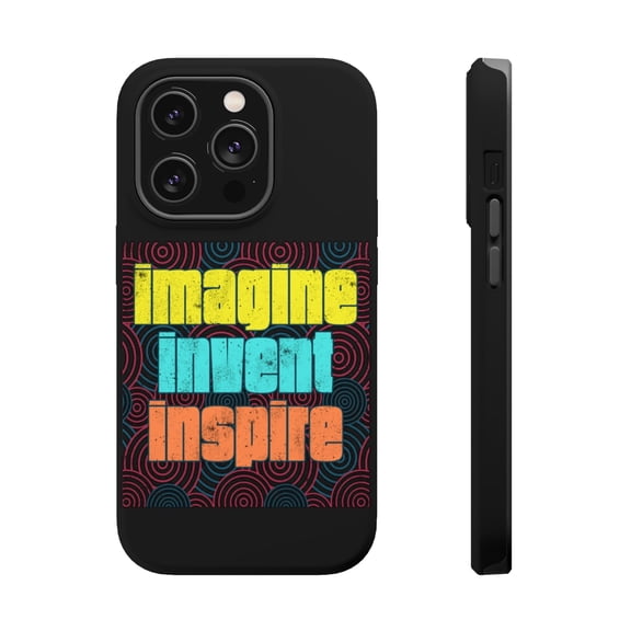 DistinctInk Tough Case for Apple iPhone 15 PRO (6.1" Screen), Compatible with MagSafe Charging - Imagine Invent Inspire