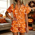 thumbnail image 2 of MEZZALL Pajama Sets For Women 2 Piece Comfortable Halloween Home Sleep Lapel Collar Tie Front Ruffle Short Sleeve Tops Elastic Waist Ruffle Shorts Stylish Pjs, 2 of 4