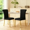 thumbnail image 6 of Leovanni Set of 2 Velvet Dining Chairs, Channel Tufted High Back, Gold Metal Legs, Black Fabric, 6 of 6