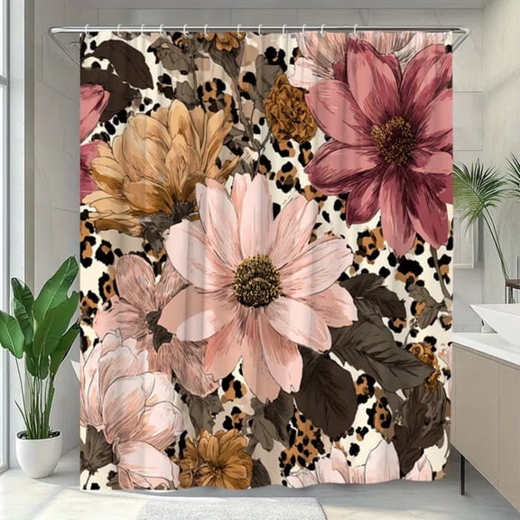 Charcrocsm Boho Floral Shower Curtain Liner 72x72 Inch, Waterproof Polyester Shower Liner for Bathroom, 12 Hooks,Color code 1109