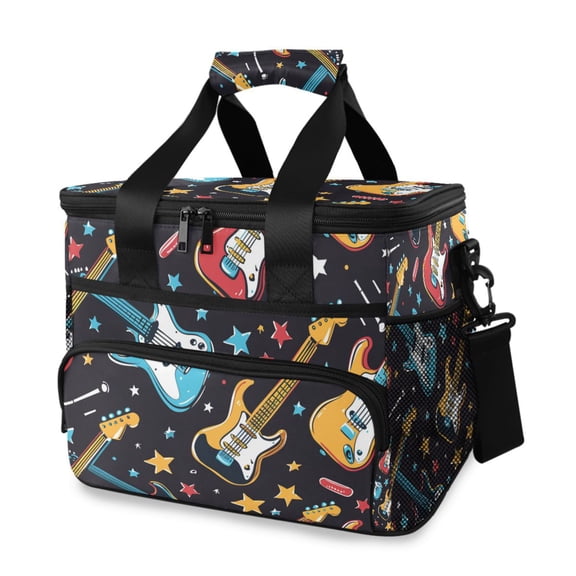 Electric Guitar Colorful Stars Cartoon Portable Cooler Lunch Box Reusable Insulated Lunch Bag Leakproof 15L