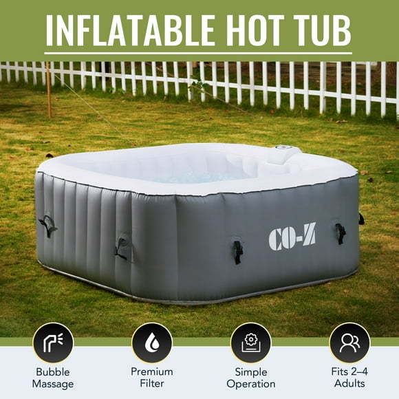 CO-Z 4 Person 5ft Inflatable Hot Tub Pool with Massage Jets and All Accessories Gray