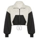 thumbnail image 5 of Chaqueta de lana de cordero con solapa en contraste en blanco y negro para mujer, color blanco M, chaqueta de retales de invierno estilo callejero moderno, 5 of 8