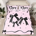 thumbnail image 3 of Feelyou Black Pink Bow-tie Twin Sheet Sets for Kid, Butterfly Knot Princess Twin Fitted Sheet, Watercolor Bowknot Flat Sheet, Microfiber Bedroom Decor, 3pcs, 3 of 8