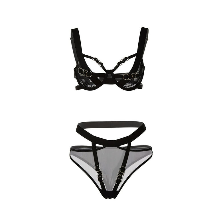YYDGH Women's Sheer Mesh Bra and Panty Sets Underwire Lingerie Set  Nightwear Black-3 L