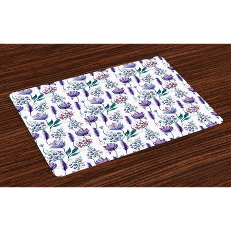 Floral Placemats Set of 4 Botanical Plants Beauty Exotic Flowers Violets Bluebells Watercolor, Washable Fabric Place Mats for Dining Room Kitchen Table Decor,Lavender Plum Jade Green, by (Best Place To Plant Lavender)
