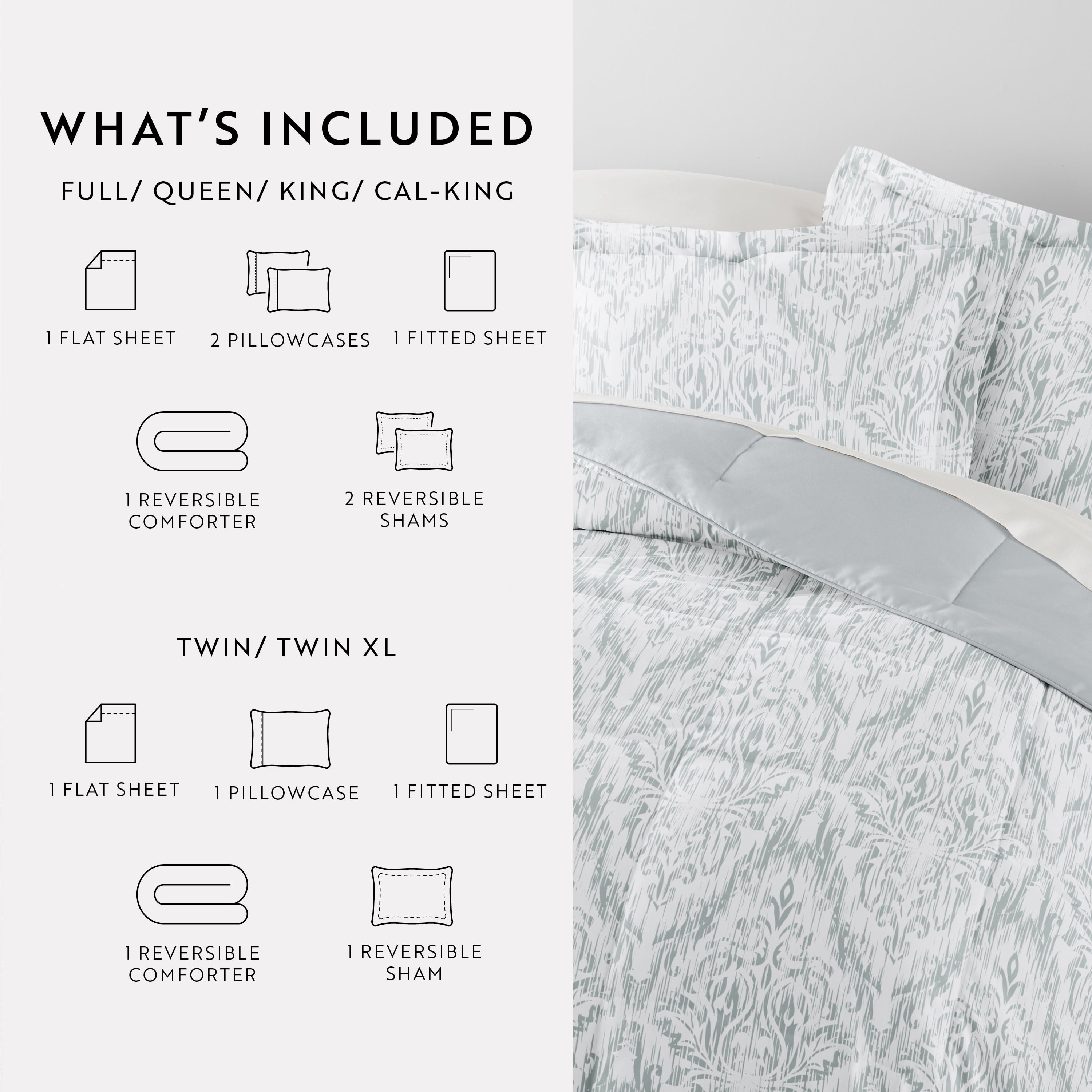 Noble Linens 7 Piece Bedding Bundle, Microfiber Patterned Comforter and Sheet Set, King