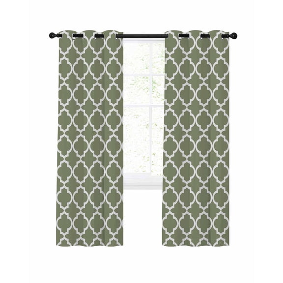 Green Morocco Blackout Curtains, Light Blocking Print Window Curtains, Boho Farmhouse Abstract Geometric Simple Thermal Insulated Window Drapes for Living Room Kitchen Cafe 2 Panels, 104"W x 84"L