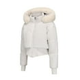 thumbnail image 3 of Women Winter Cropped Puffer Jacket Faux Fur Hood Stand Collar Corseted Zip Up Short Down Coat with Pockets, 3 of 6