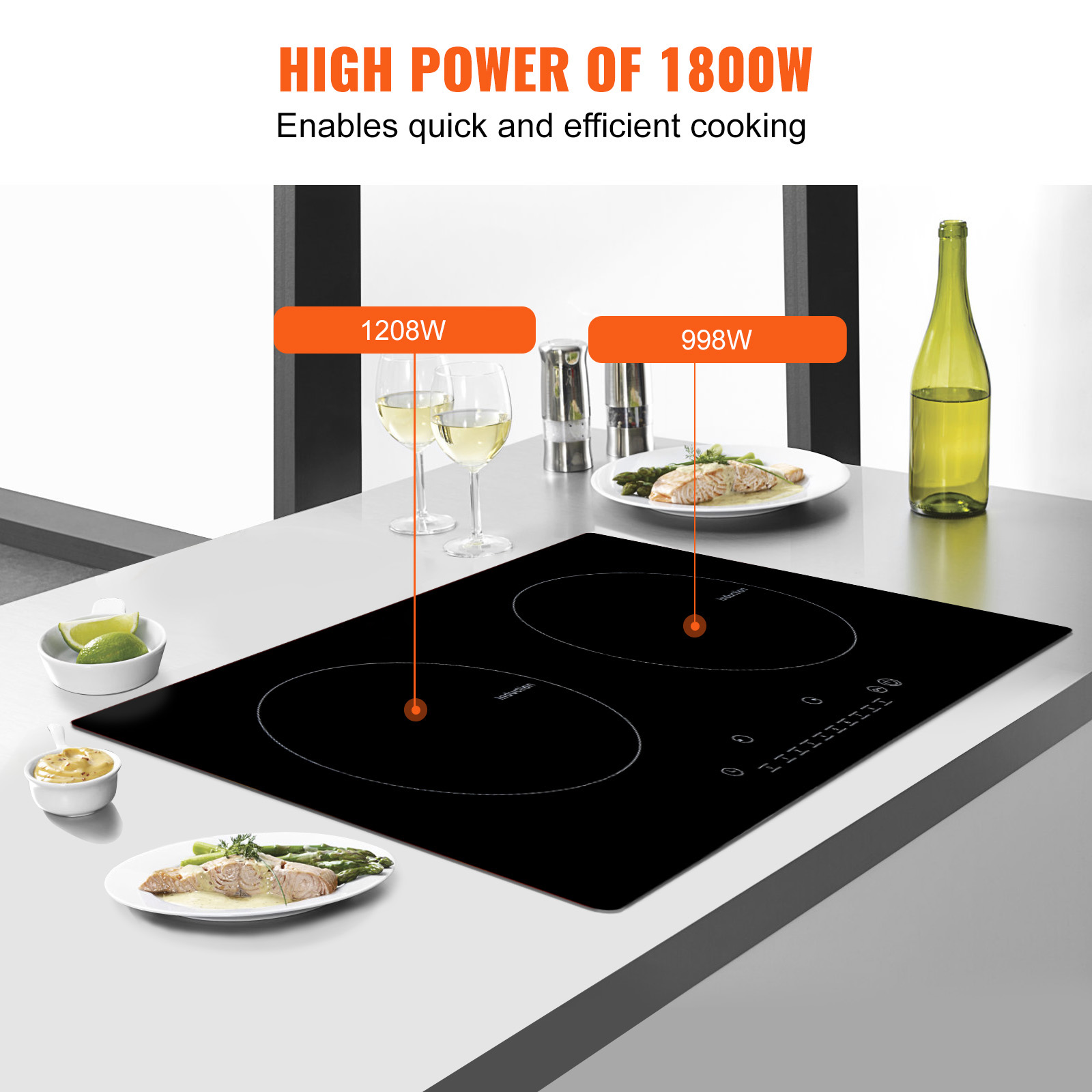 KFFKFF 2 Burners Ceramic Glass Stove Top Touch Control 24 inch Electric Cooktop