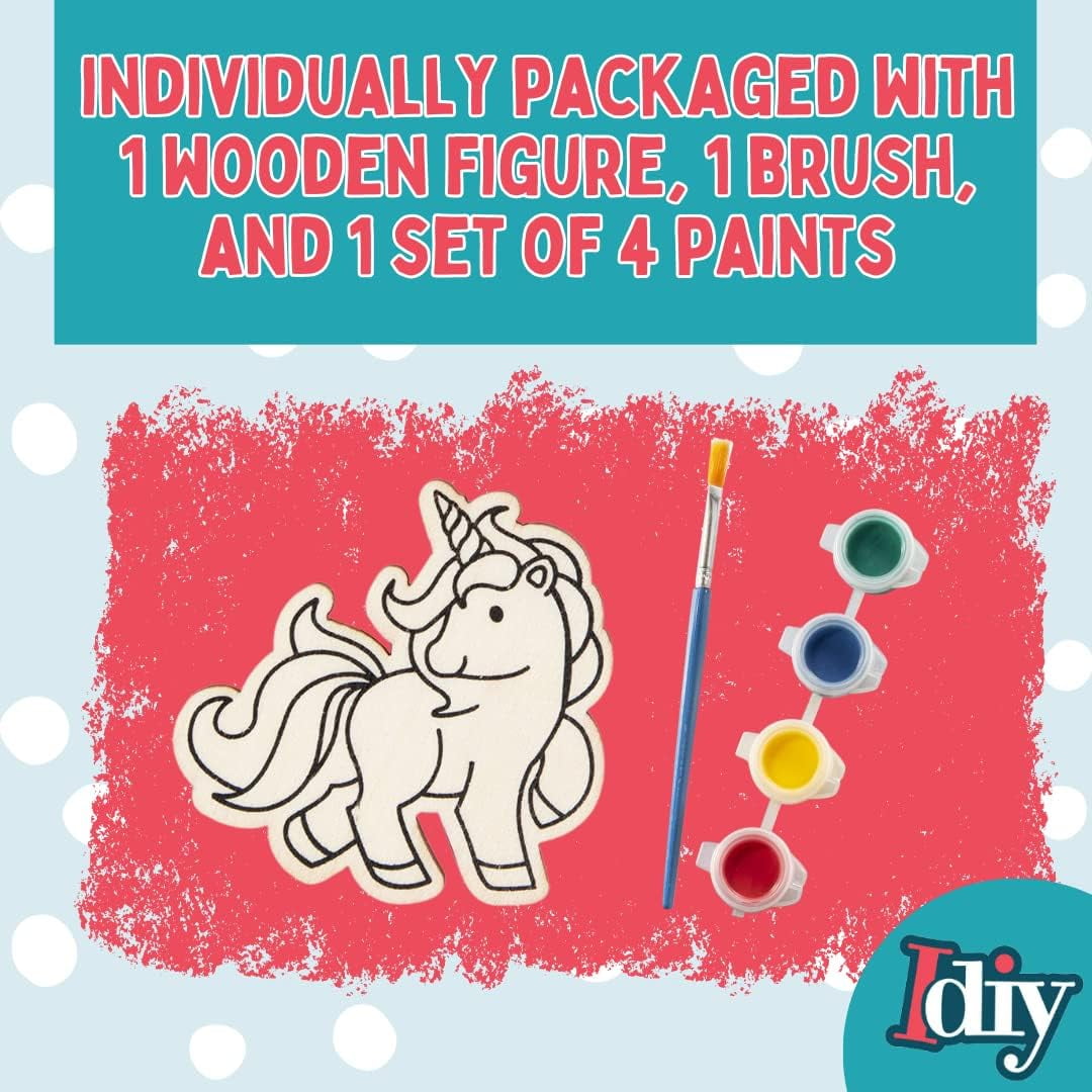 SCS Direct Kids Party Wood Painting Craft Kits (20ct) -Unicorns and Dragons- Each Kit Has its Own Brush, Paint, & Figure- Fun, Unique Birthday Party Activity, Favors or Classroom School Projects Gift
