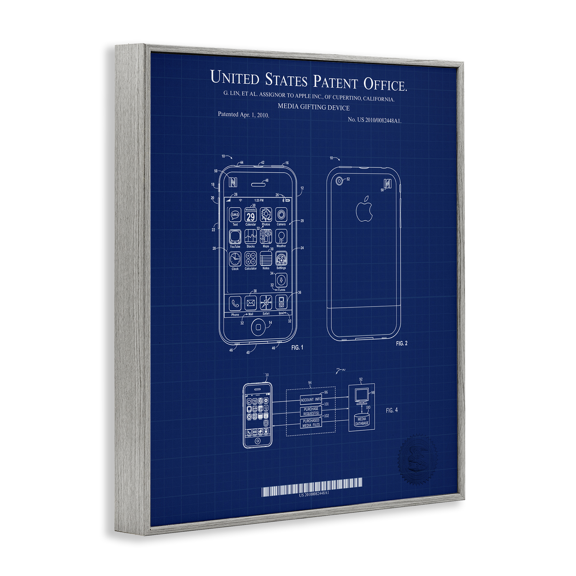 Stupell Industries Cell Phone Blueprint Typography Painting Gray Framed Art Print Wall Art, 16 x 20