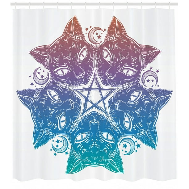 Pentacle Shower Curtain Heads Of Black Cats Forming A Mandala Design With Crescent Moon Pentagram Star Fabric Bathroom Set With Hooks 69w X 75l Inches Long Multicolor By Ambesonne Walmart Com