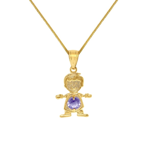 Precious Stars 14K Yellow Gold Round-cut Cubic Zirconia June Birthstone Boy/Son Pendant with 16" Chain Necklace
