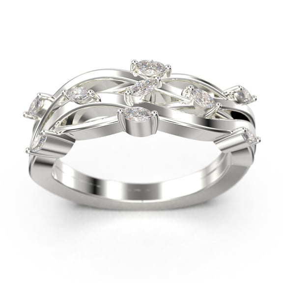 0.36ct Marquise Diamond Moissanite Blooming Willow Wedding Ring 10k White Gold