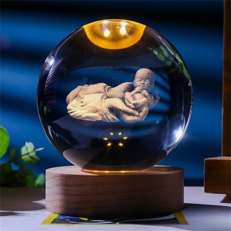 

Crystal Ball Night Light Engraved Holy Family Figurine Statue With Wooden Stand Color Changing Light Glass Religious Collection Catholic Church Christmas