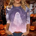 thumbnail image 2 of Jamsmile Women T-Shirts Halloween Ghost Print Three Quarter Length Sleeve T Shirt Casual Summer Tops Round Neck Tee Shirts, 2 of 5