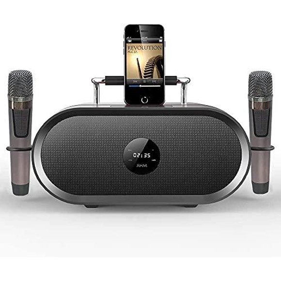 RHM Karaoke PA Speaker System with 2 Wireless Microphones Bluetooth/AUX/USB/SD