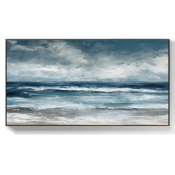 Muted Seascape Painting Neutral Oil Painting Seascape Oil Painting Blue Sea Landscape Wall Art Large Wall Decor,Unstretched,Frameless,(41*61cm)16*32Inches