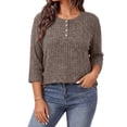 thumbnail image 2 of WellSize 3/4 Sleeve Blouses for Women Plus Size Henley Shirts Casual Crew Neck Tunic Tops Trendy Fall Pullover, 2 of 10