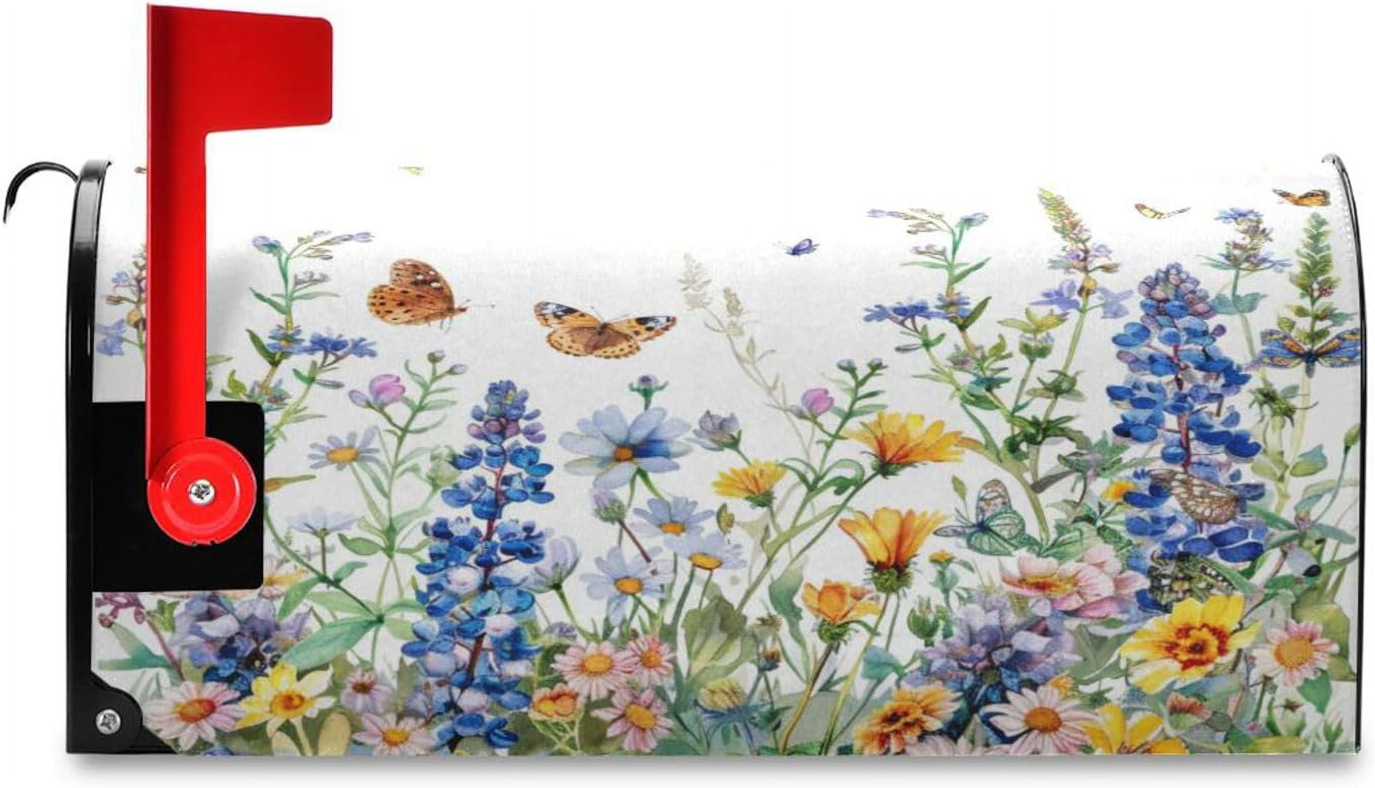 Spring Mailbox Covers, Watercolor Wildflowers Spring Mailbox Covers Oxford Cloth Post Box Cover with Magnetic Strip for Garden Yard Decor
