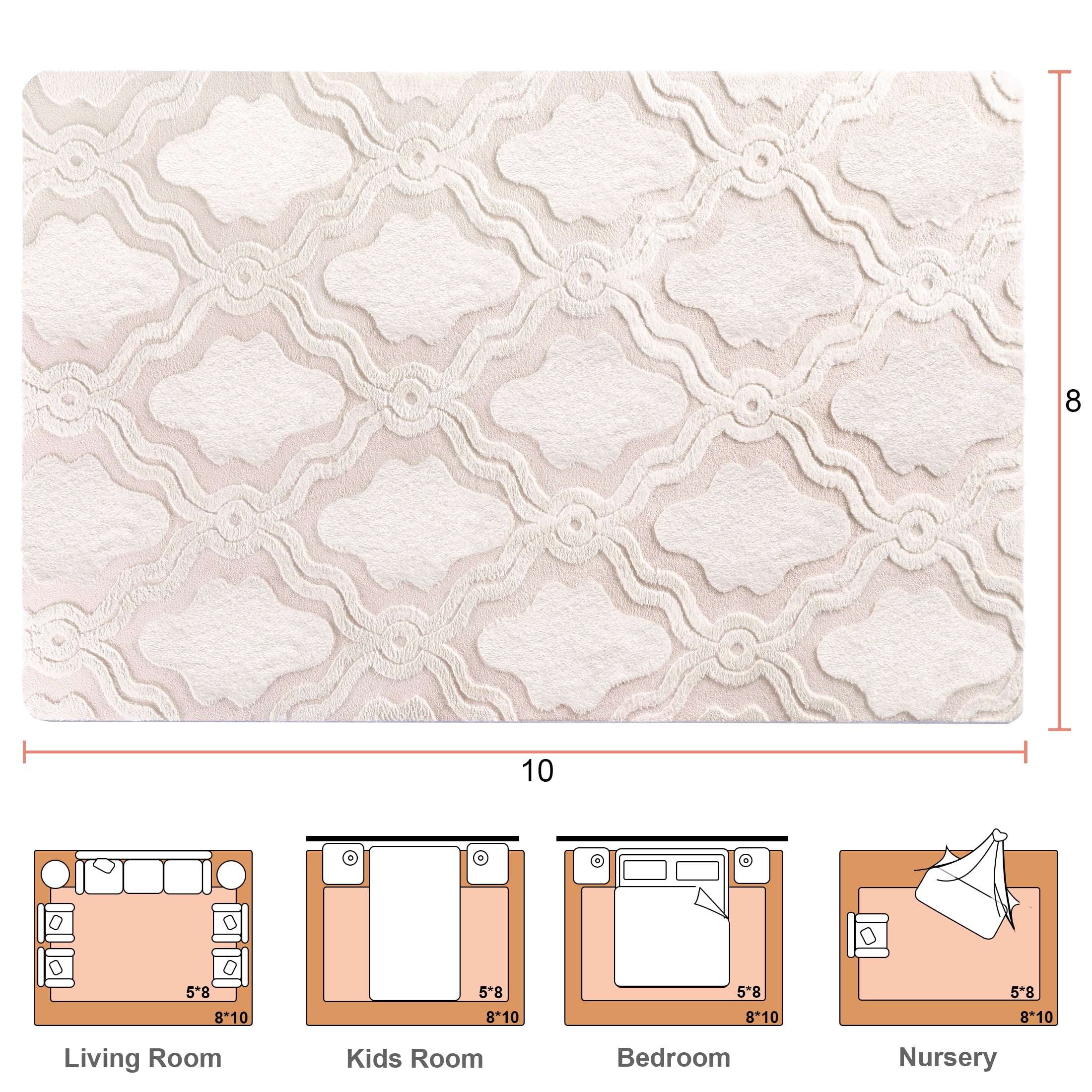Nefoso Low Pile Area Rug, 8ft x 10ft Area Rugs for Living Room Bedroom Decor, Non-Slip Carpet, Modern Geometric, Beige & Apricot