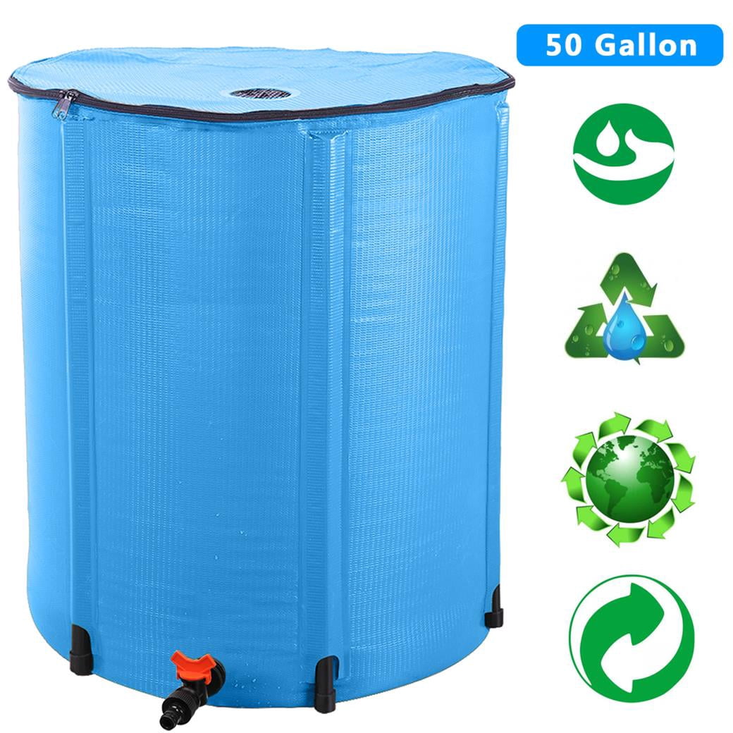 50-Gallon Compact Folding Rain Barrel Collector in Vibrant Blue - Portable Rainwater Conservation and Storage System