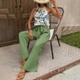 thumbnail image 4 of VIWORLD Women's Printed 2-Piece Outfit Sleeveless Halter Top Wide Leg Trousers Set Summer Casual Streetwear Green B，S, 4 of 6