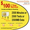 1 Year Prepaid GSM SIM Card Rollover 2500 Minutes Talk Text Data No Contract with Canada & Mexico Roaming