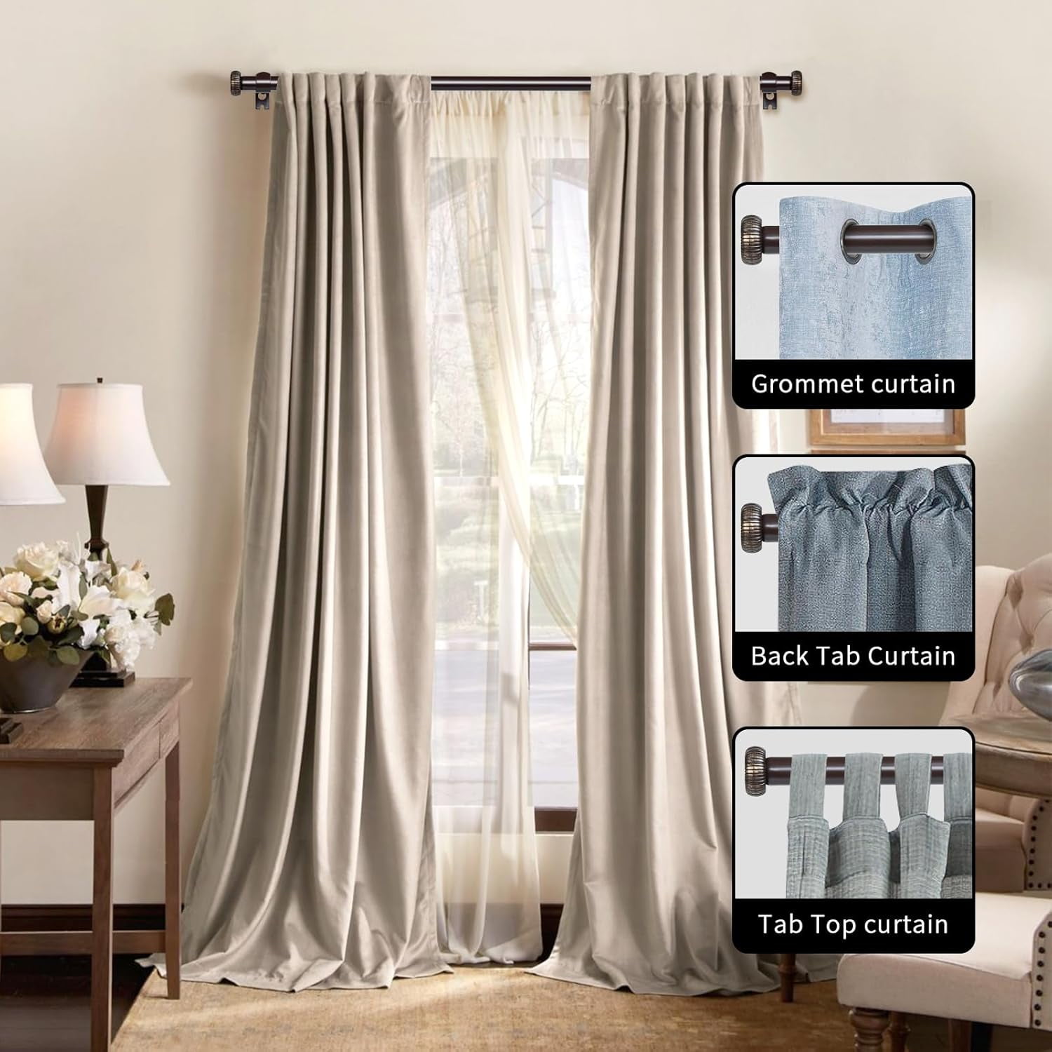 eTeckram 5/8" Double Curtain Rod with Adette Finials,Bronze Gold,48‘’-84‘’