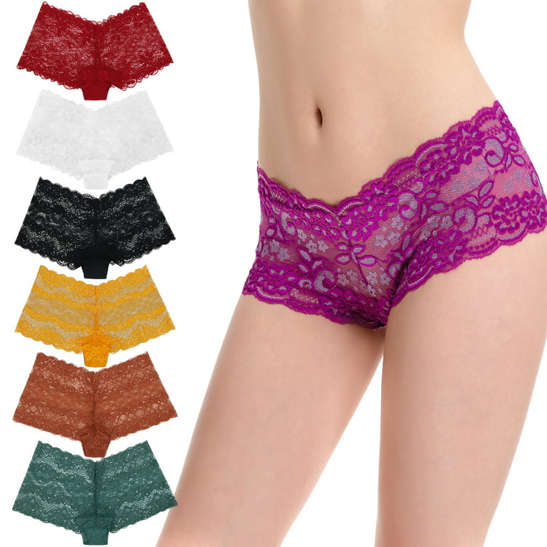 Women's Lace Underwear Boyshort Panties Sexy Sheer Hipster Panty for Ladies,  6 pack, M/L 
