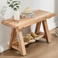 thumbnail image 5 of Farmhouse Solid Wood Entryway Bench, 30 Inch Small Narrow Storage Bench with Shelf, Rustic Wooden Shoe Bench for Entryway, Mudroom, or Hallway Seating, Natural, 5 of 8