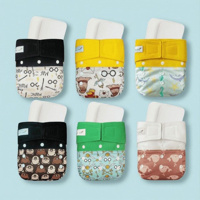 Kawaii Baby One-Size Cloth Diaper Set – 6 HD3 Heavy Duty Diapers & 12 Absorbent Inserts