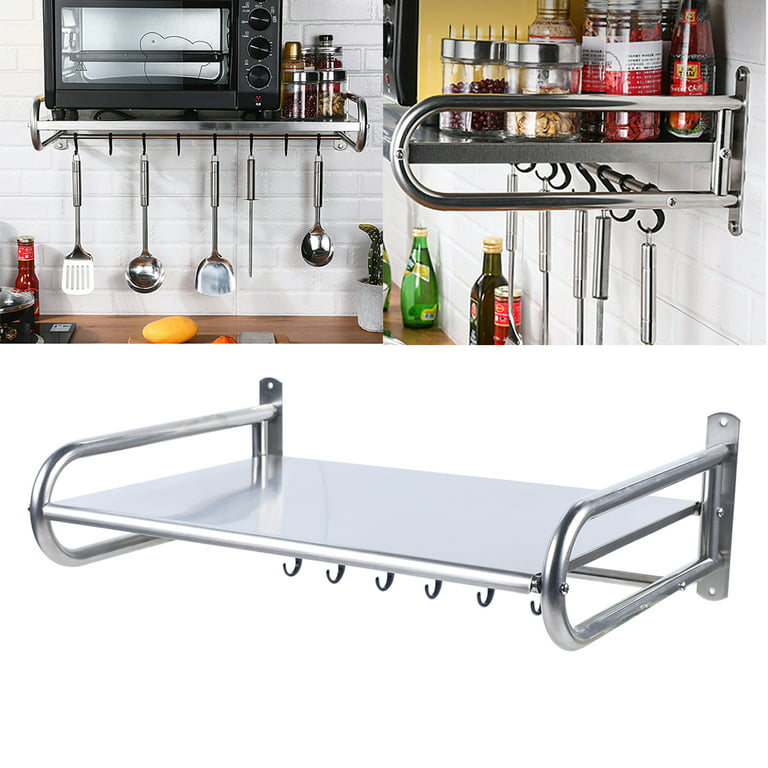 Miumaeov Stainless Steel Microwave Stove Expandable Microwave Shelf 2 Tier  Space-Saving Shelf and Organiser with 3 Hooks and Flexible Length for