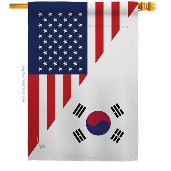 Breeze Decor H108438-BO US Korea Friendship House Flag Regional 28 x 40 in. Double-Sided Decorative Vertical Flags for Decoration Banner Garden Yard Gift
