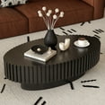 thumbnail image 3 of 43.3" Oval Coffee Table with Handcrafted Relief, Sturdy Pedestal Wooden Olive-Shaped Tea Table, Circle Fluted Drum Coffee Table for Apartment Living Room, Black, 3 of 6