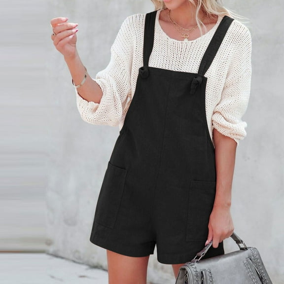 Baqcunre Jumpsuits For Women,Women's New Summer Casual Fashion Strap Shorts Jumpsuit Strap Pants,Pants For Women,Rompers For Women 2023,Overalls For Women Loose Fit,Womens Clothes,Black,L