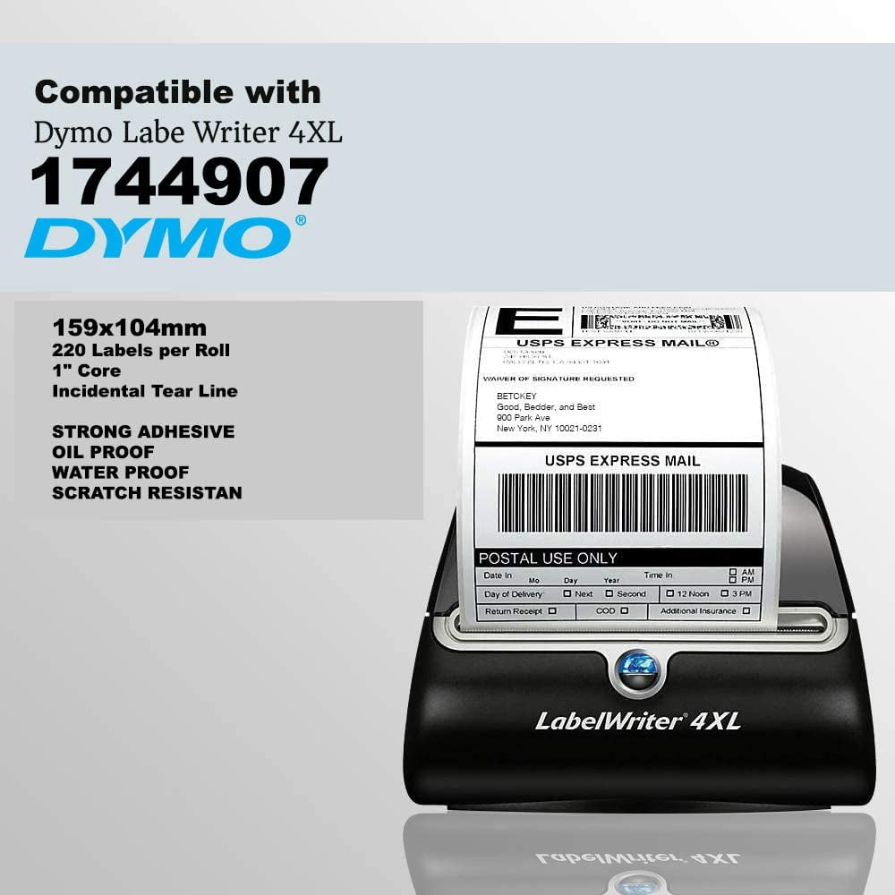 Shipping Labels 4 x 6 Thermal Labels 1744907 Compatible with Dymo 4XL Printers, Incidental Tear line ( 4 Rolls - 220/Roll- 880 Labels Total )
